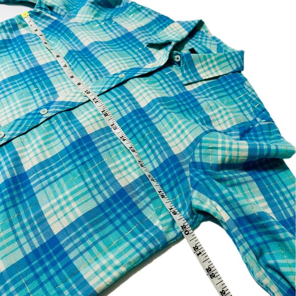 Talbots Metallic Flannel Modern Classic Shirt MP – Blue Lagoon Plaid – Pre-Owned - Picture 2 of 11